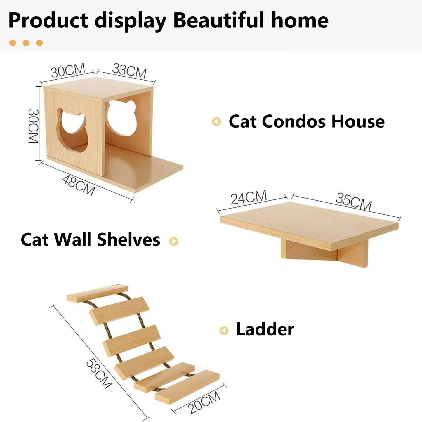 Cat Wall Shelves, Wall Furniture, Shelves and Perches for Wall,  Wall Steps Set with 4 Condos House