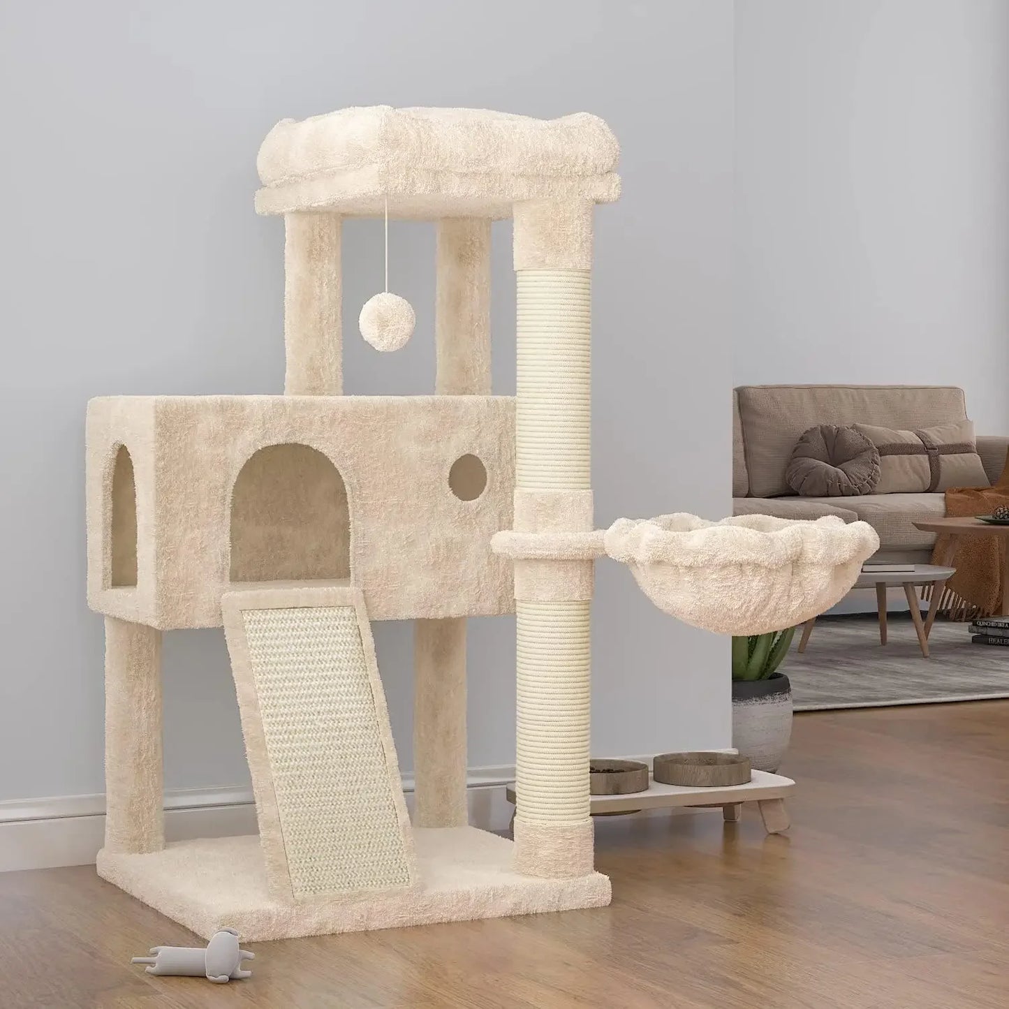 Cat Tree 36-inch Cat Tower with Cat Hammock, Sisal Grab After Indoor Cat, Small Room, Beige