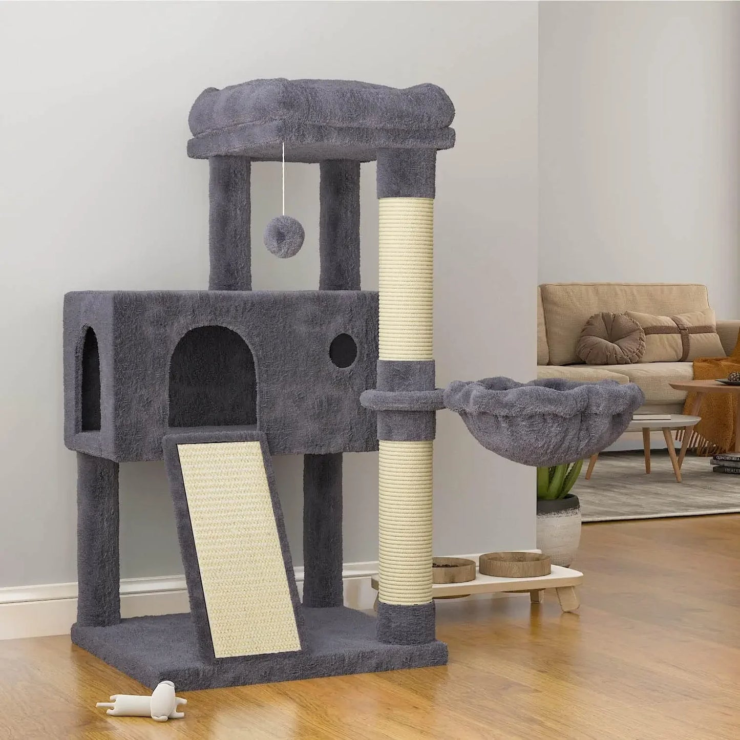 Cat Tree 36-inch Cat Tower with Cat Hammock, Sisal Grab After Indoor Cat, Small Room, Beige