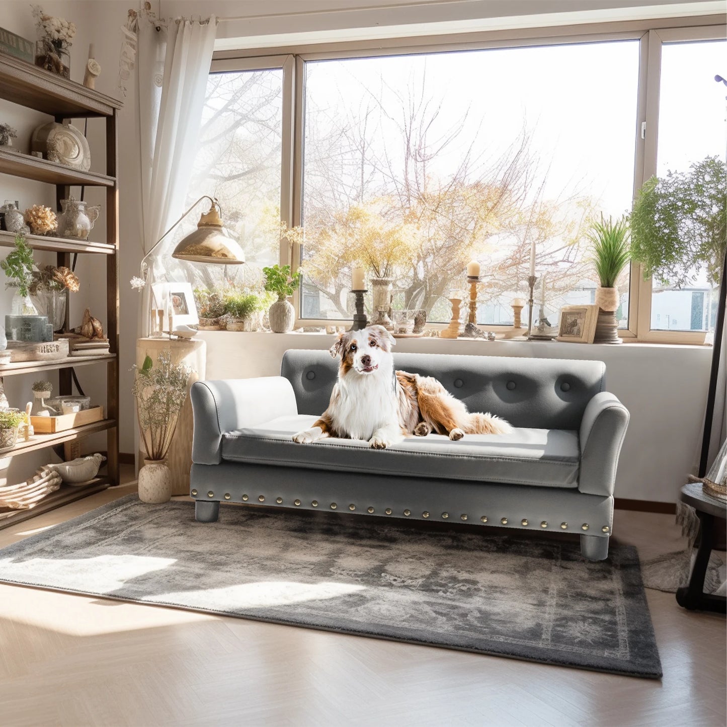 Elevated Dog Bed Sofa Microfiber Leather Cover Luxurious Extra Large Pet Chair with Removable Cushion