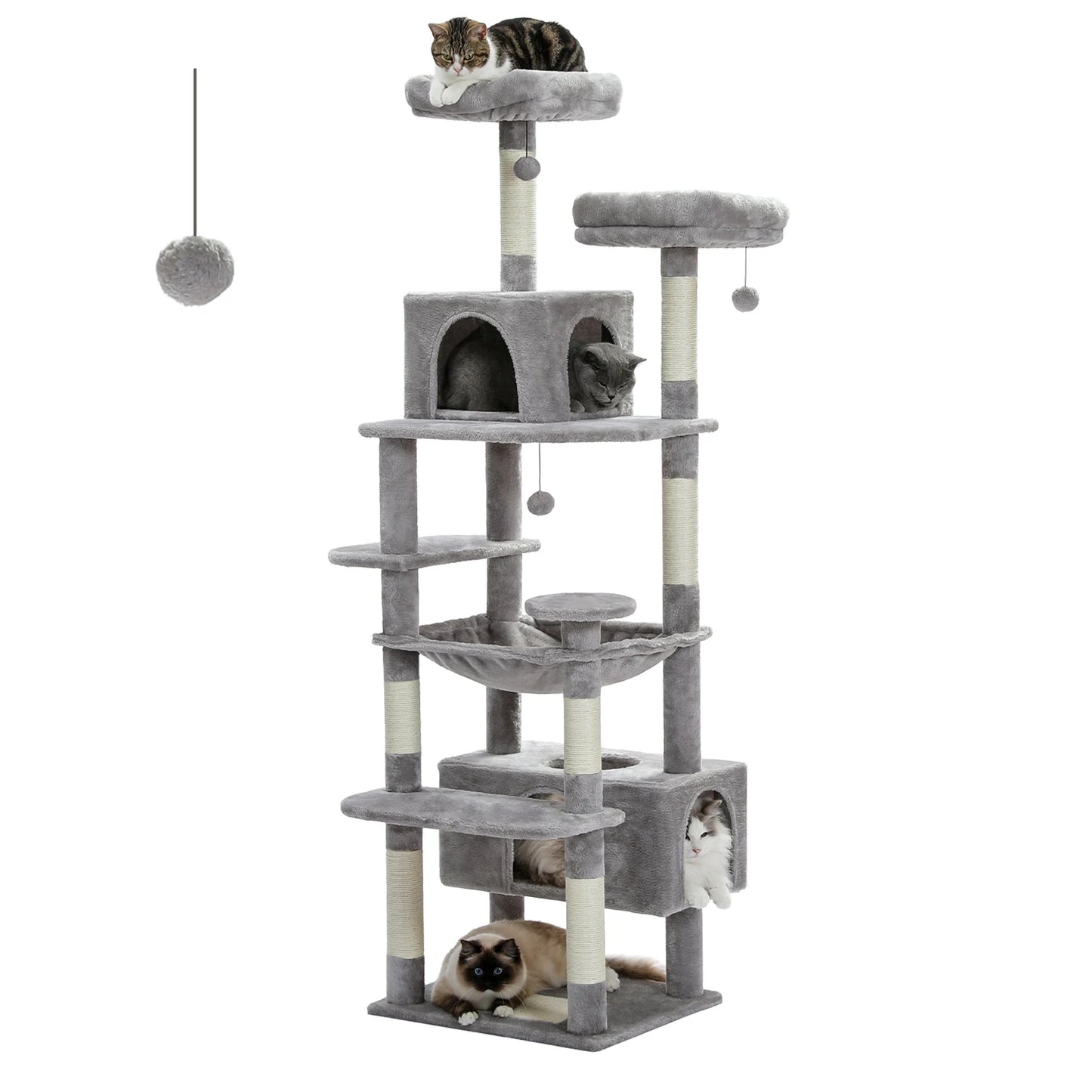 184cm Large Cat Tree and Tower for Indoor Cats With Sisal-Covered Scratching Posts Spacious Hammock