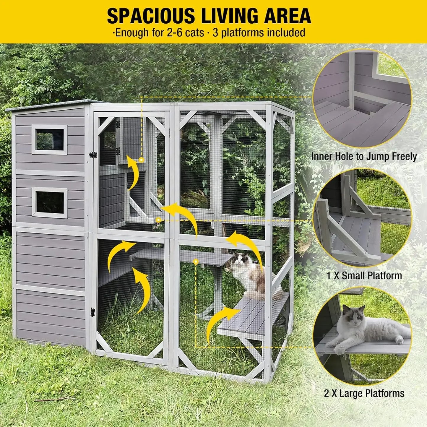 Large Cat Catio 4 Tiers Cat Enclosures House for Outdoor Indoor Cats with Weatherproof Roof