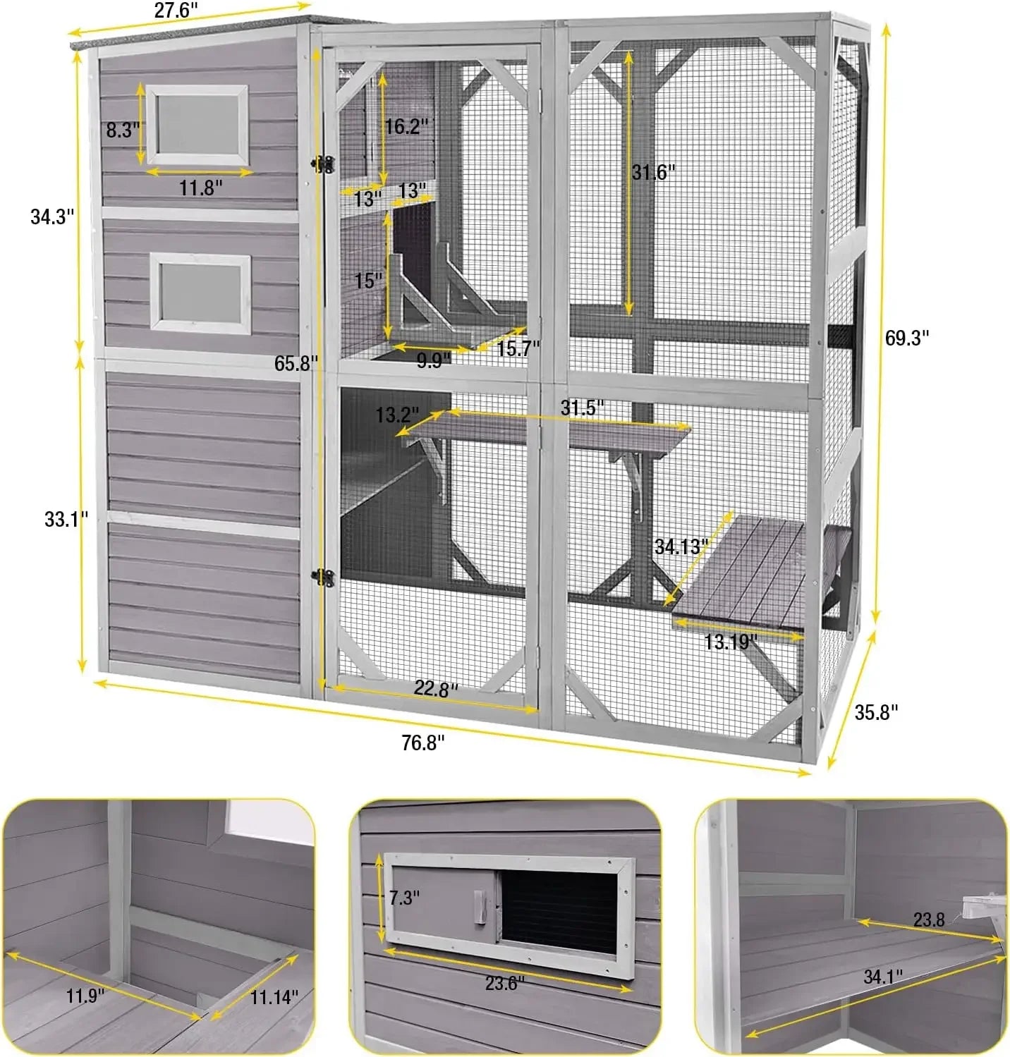 Large Cat Catio 4 Tiers Cat Enclosures House for Outdoor Indoor Cats with Weatherproof Roof