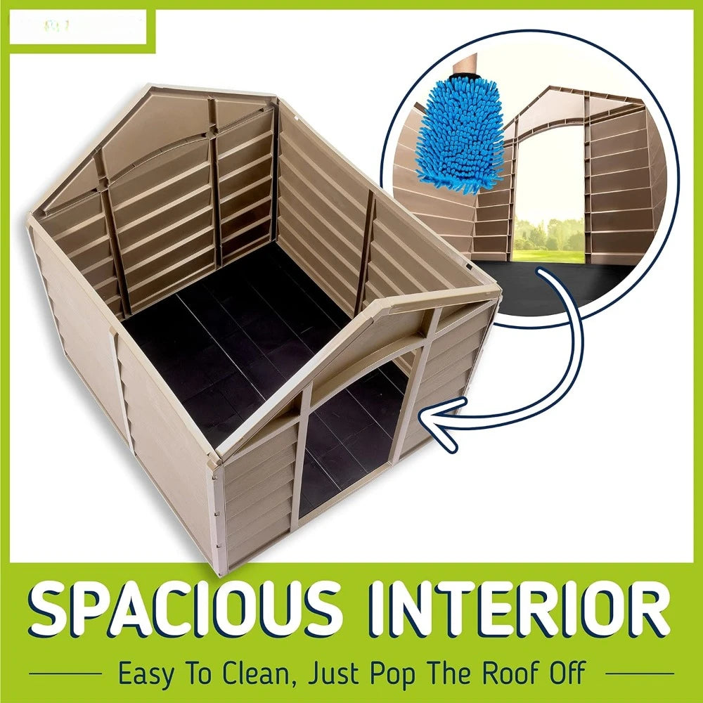 Small Dog Kennel: 1 Outdoor Plastic Pet House Cage for Dogs Weather & Water Resistant Home
