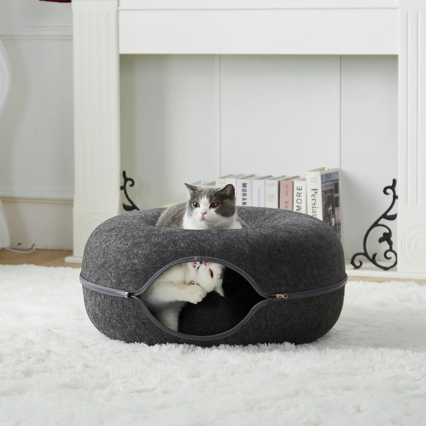 24 Inch Large Donut Cat Bed - Spacious Peekaboo Cat Cave for Multiple Cats Up to 30 Lbs