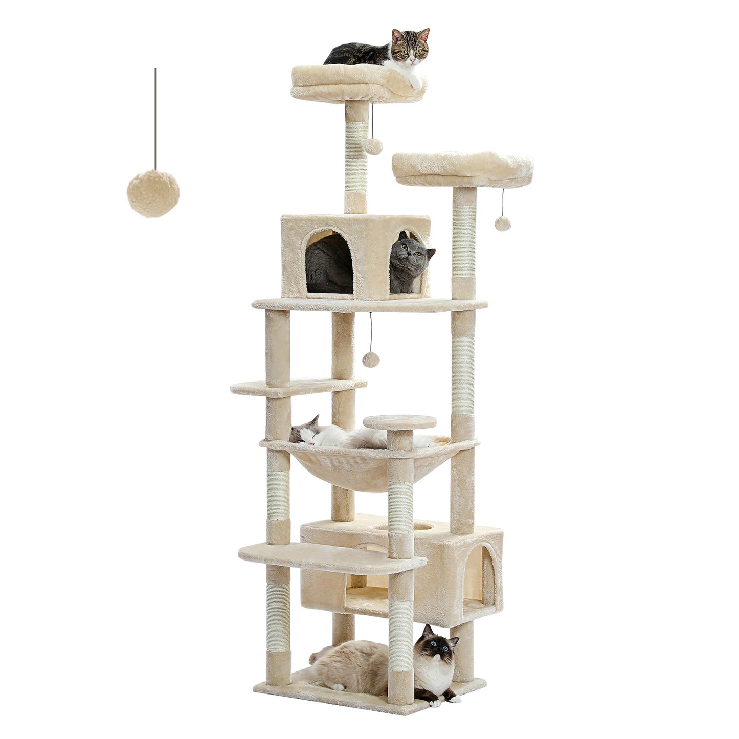 184cm Large Cat Tree and Tower for Indoor Cats With Sisal-Covered Scratching Posts Spacious Hammock