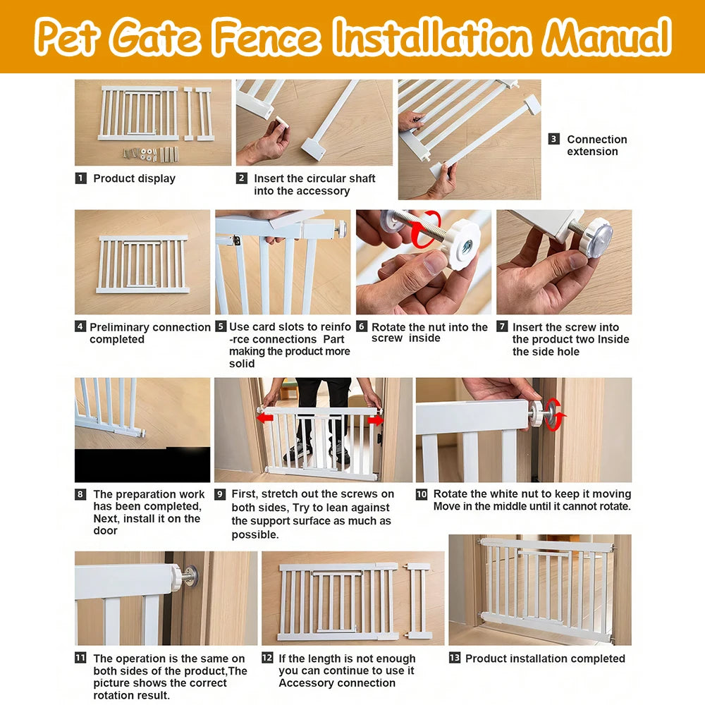 Metal Pet Gate 30-32" Short Dog Gate Retractable Baby Gate with Door For Stairs