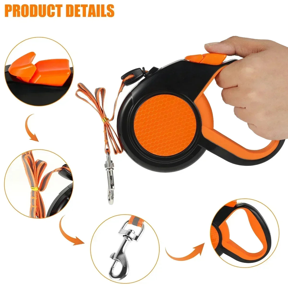 8M Retractable Dog Lead Leash with Strong Reflective Tape Non-Slip Handle for Small Medium Large Dogs