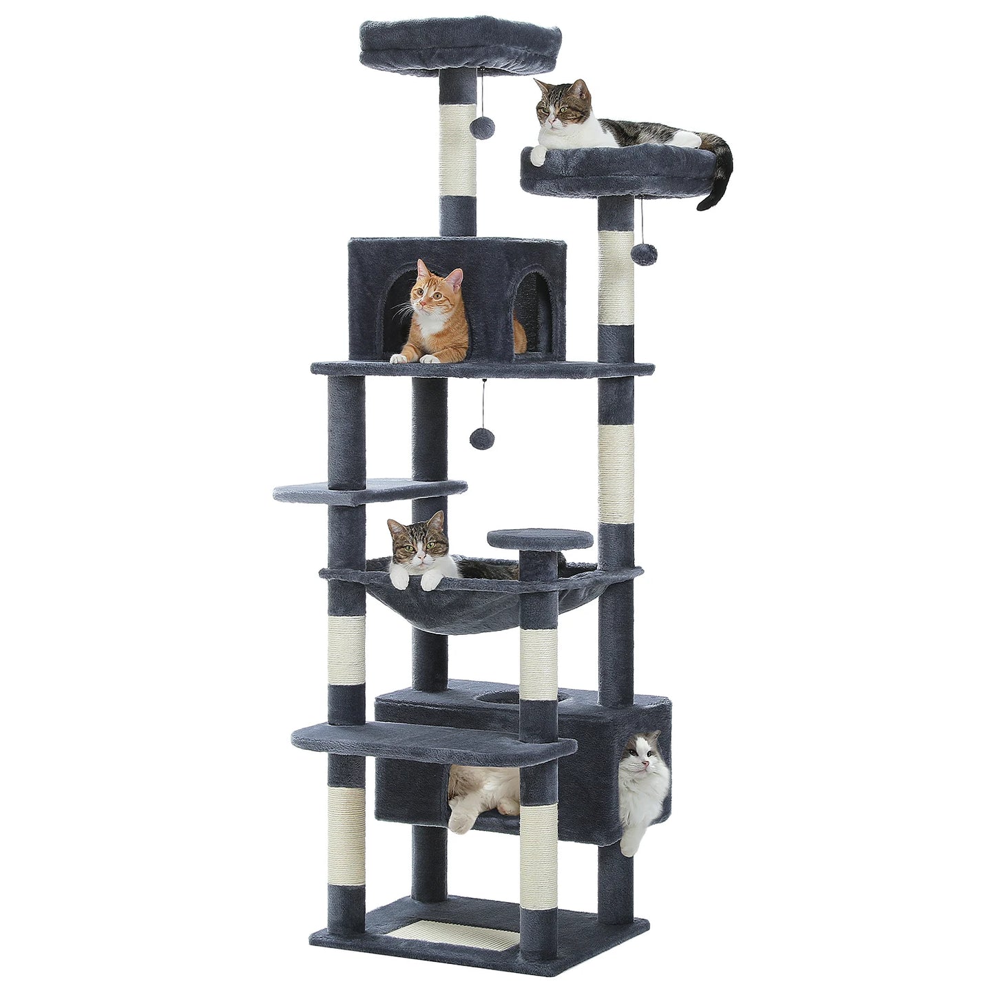 184cm Large Cat Tree and Tower for Indoor Cats With Sisal-Covered Scratching Posts Spacious Hammock