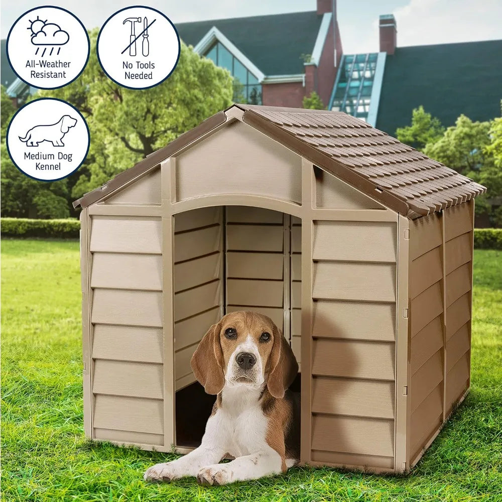 Small Dog Kennel: 1 Outdoor Plastic Pet House Cage for Dogs Weather & Water Resistant Home