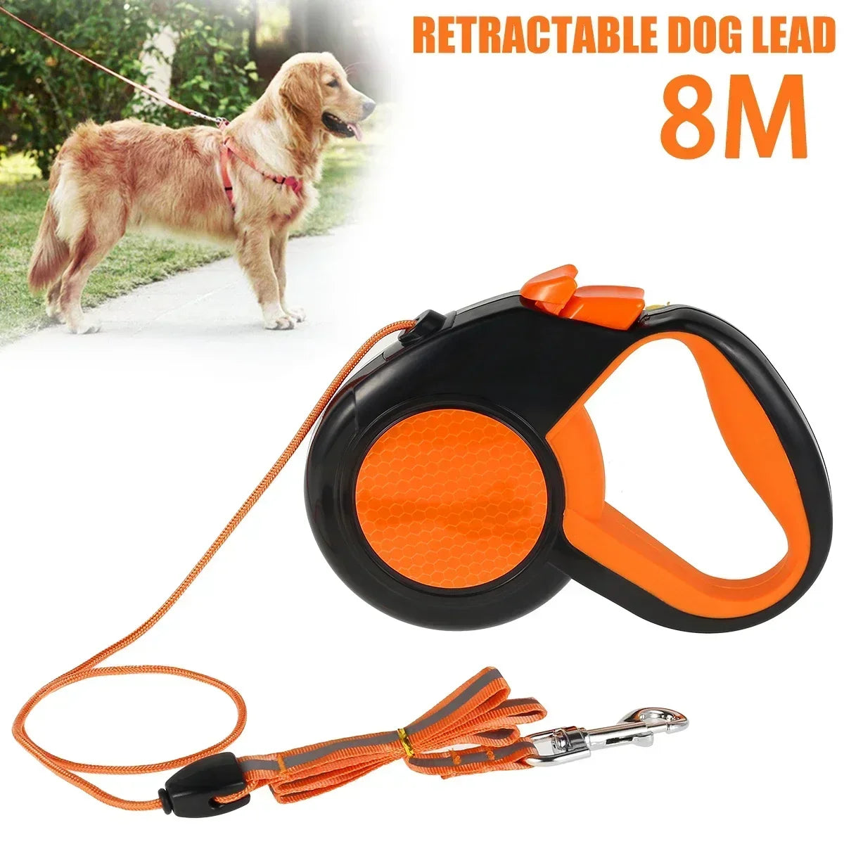 8M Retractable Dog Lead Leash with Strong Reflective Tape Non-Slip Handle for Small Medium Large Dogs