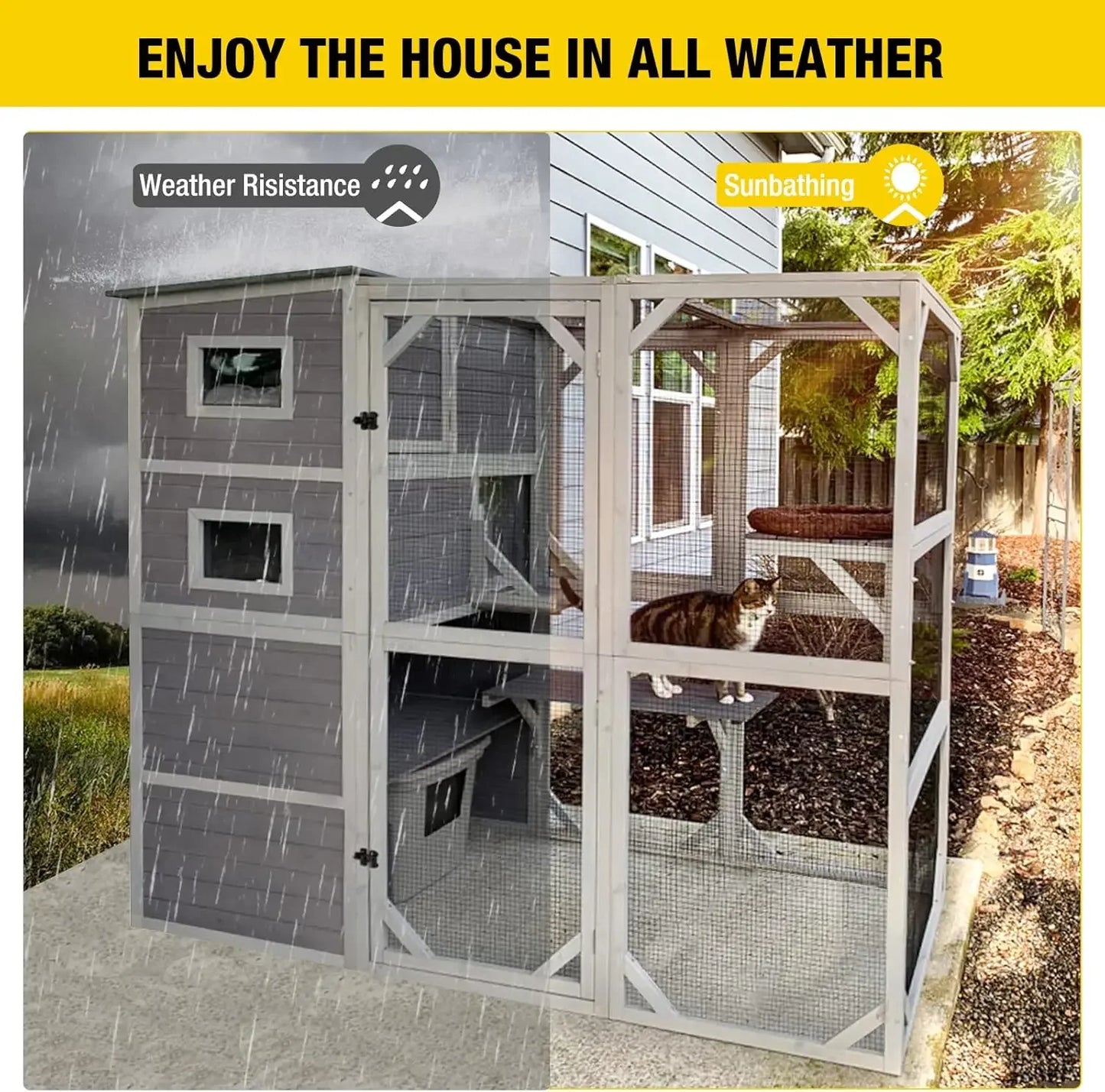 Large Cat Catio 4 Tiers Cat Enclosures House for Outdoor Indoor Cats with Weatherproof Roof