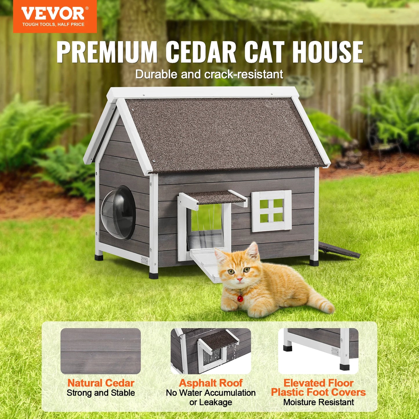 VEVOR Outdoor Cat House Weatherproof Outdoor Wooden Cat House with Side Door 22"Lx30"Wx26"H