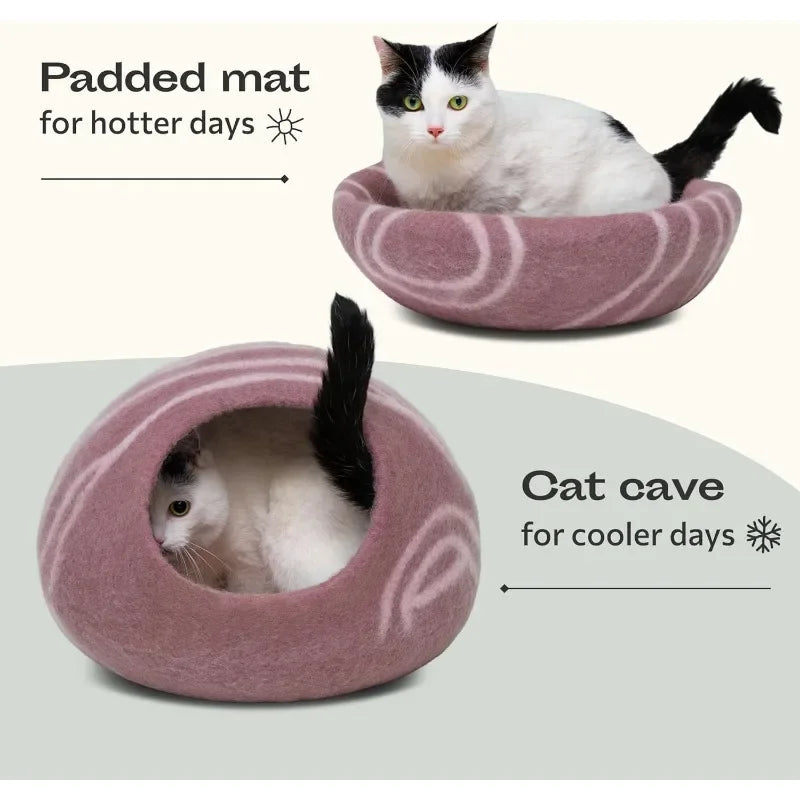 Premium Felt Cat Bed Cave - Handmade 100% Merino Wool Bed for Cats and Kittens