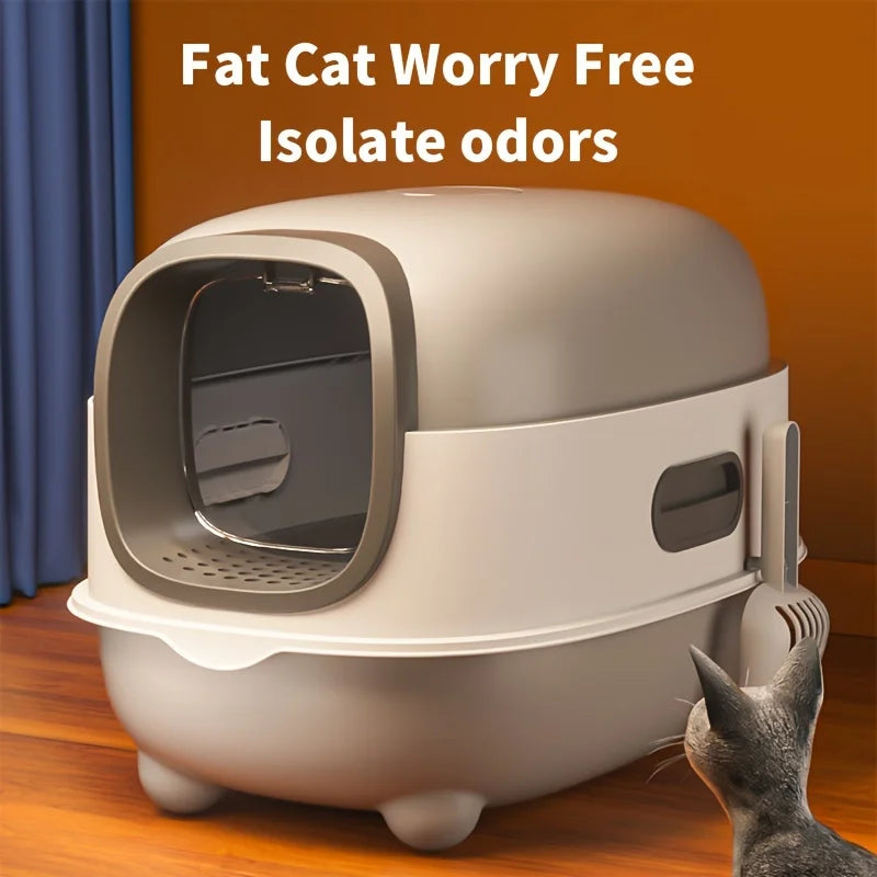 Closed cat litter box, splash proof, odor isolation, dual-purpose, foldable design