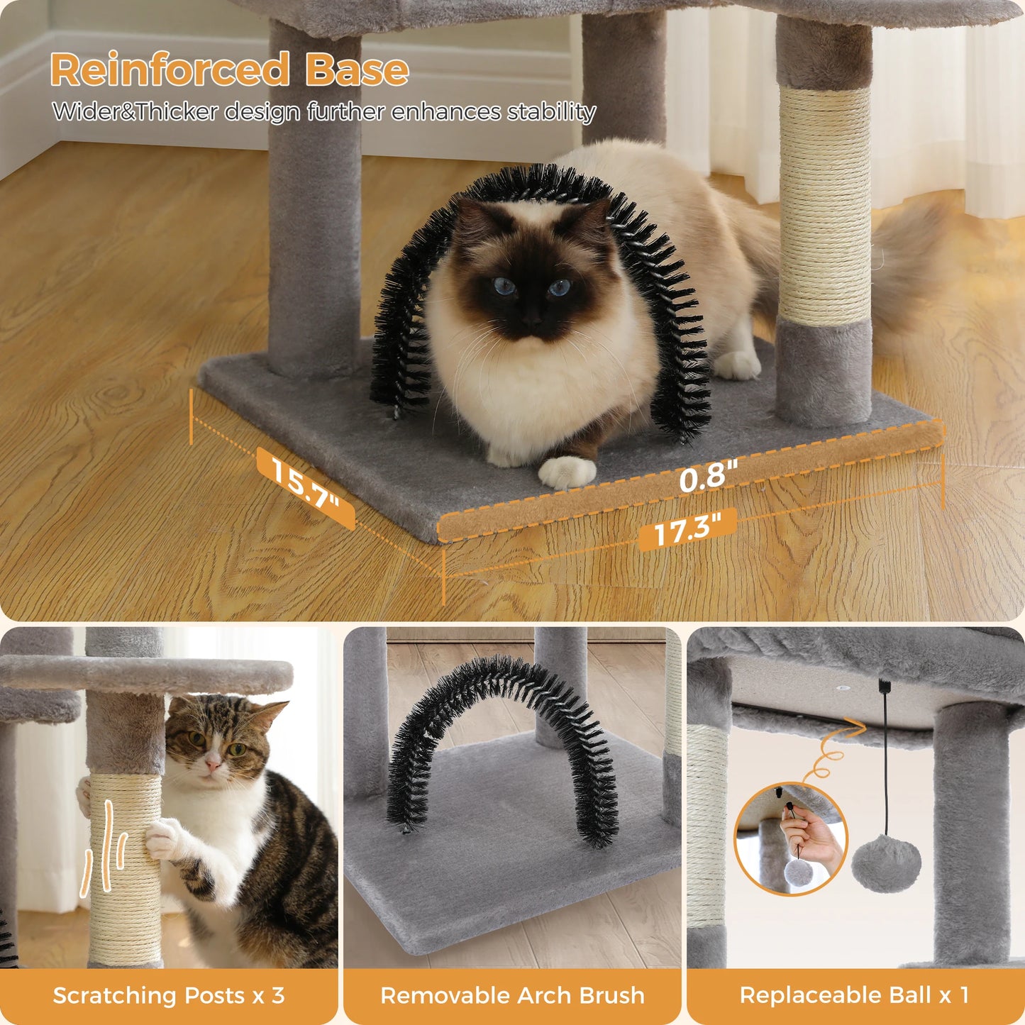 Cat Tree with Toy Cat Tower condo for Indoor Cats Perch Cozy Hammock and Sisal Scratching Posts