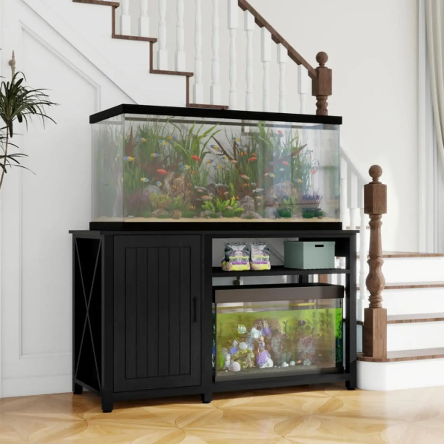 Fish Tank Storage Cabinet, Metal Fish Tank Stand, Heavy Duty Gallon Aquarium Stand with Power Outlet,