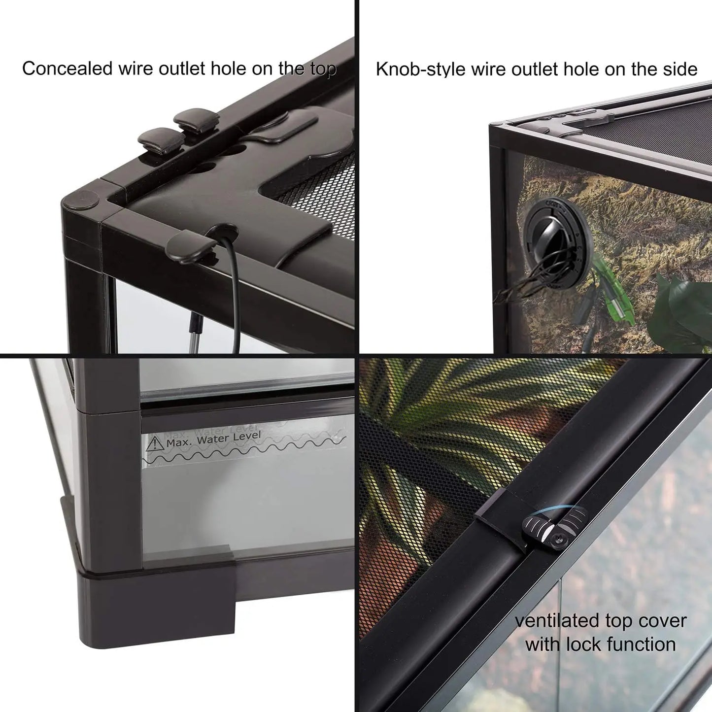 24" x 18" x 36" Reptile Tall Glass Terrarium Habitat Double Hinge Door with Screen Ventilation