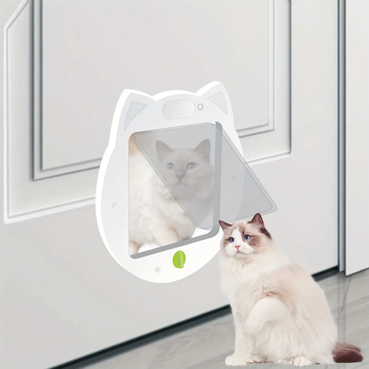 Cat Door with 4-Way Lock - ABS , Silent & Waterproof Large Cats, Small Dogs & Animals, Dual-Direction Entry