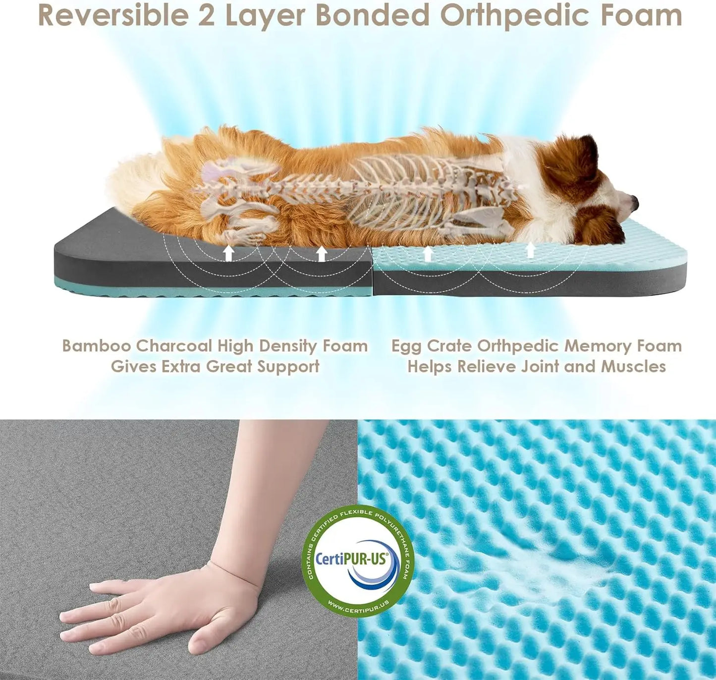 Foldable Human Dog Bed for Adult, Orthopedic Memory Foam Bed for Bed Human Sized Bed, Grey, 72"x44"x12"