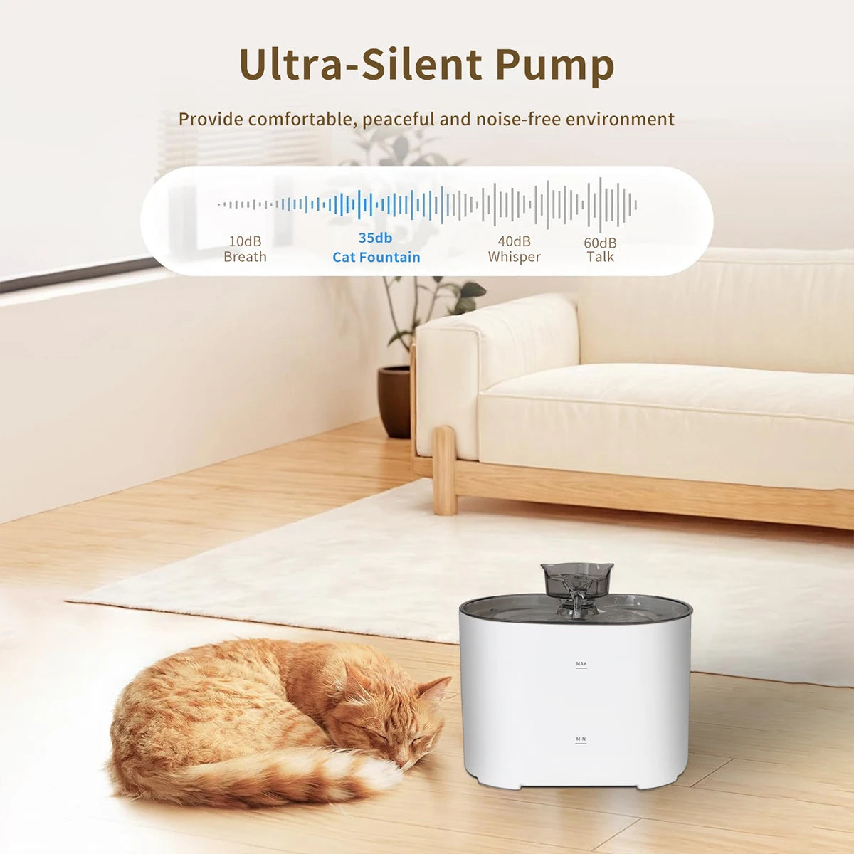 2.2L Cat Water Fountain, Pet Water Fountain for Cats, Ultra-Quiet Pump Dog Dispenser Water Bowl