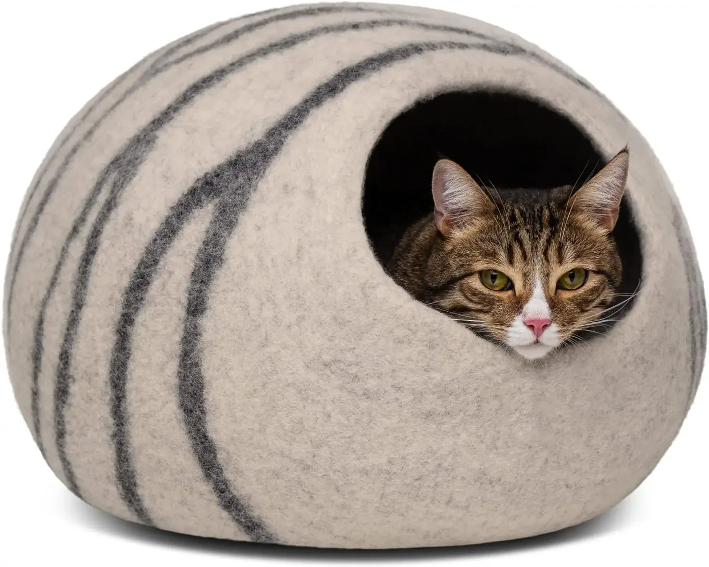Premium Felt Cat Bed Cave - Handmade 100% Merino Wool Bed for Cats and Kittens