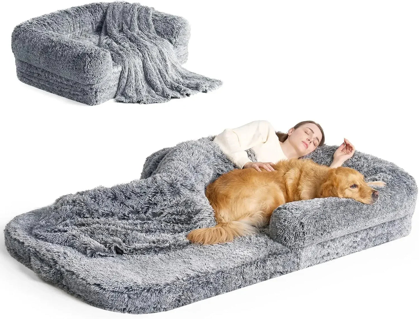 Foldable Human Dog Bed for Adult, Orthopedic Memory Foam Bed for Bed Human Sized Bed, Grey, 72"x44"x12"