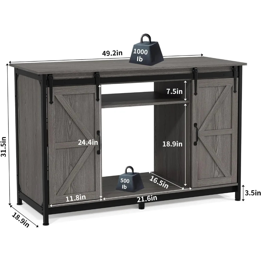 Farmhouse  Fish Tank Stand with Power Outlet, Aquarium Stand with Storage Cabinet and Sliding Barn Door