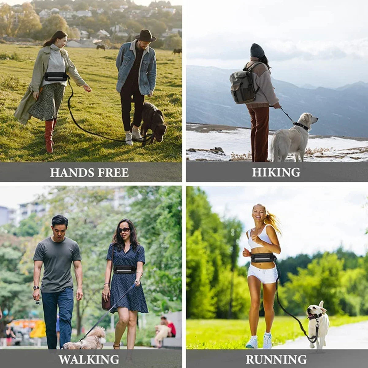 Hands Free Dog Leash for Running Walking Reflective Leash with Waist Bag Retractable Elastic Belt Dog