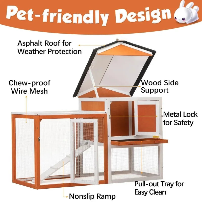 US Wooden Rabbit Hutch Cage House Habitat Animal Pet Chicken Coop Outdoor Indoor Roof