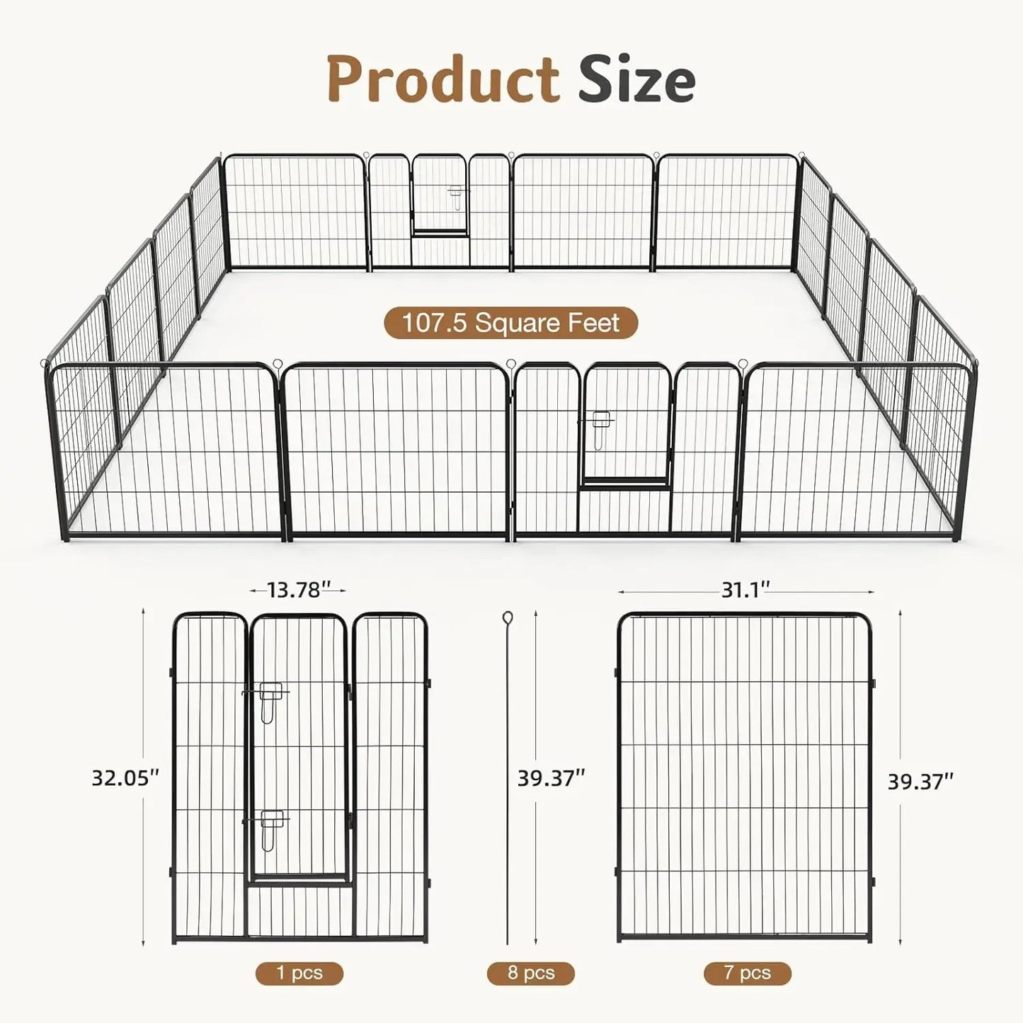 Dog Playpen Indoor Fence 16 Panel 40" Height Metal Exercise Pen with Door Small Puppy/Medium/Large Dogs