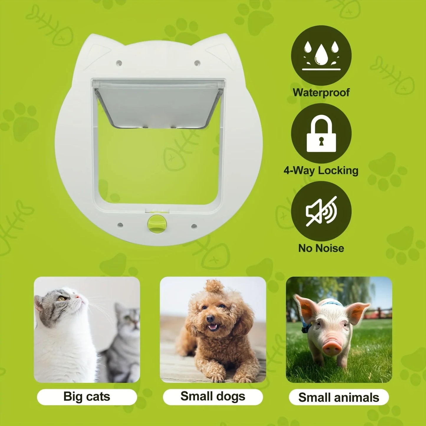 Cat Door with 4-Way Lock - ABS , Silent & Waterproof Large Cats, Small Dogs & Animals, Dual-Direction Entry