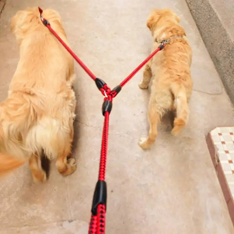 1.4m Pet Double Leash 2 Way Couplers Dog Leash Rope Elastic Extended  Two Double Dogs Leashes