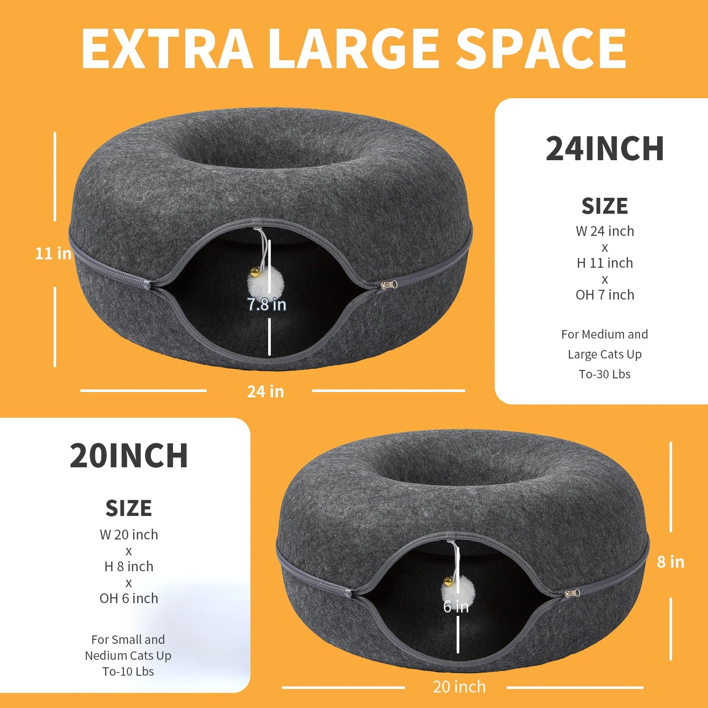 24 Inch Large Donut Cat Bed - Spacious Peekaboo Cat Cave for Multiple Cats Up to 30 Lbs