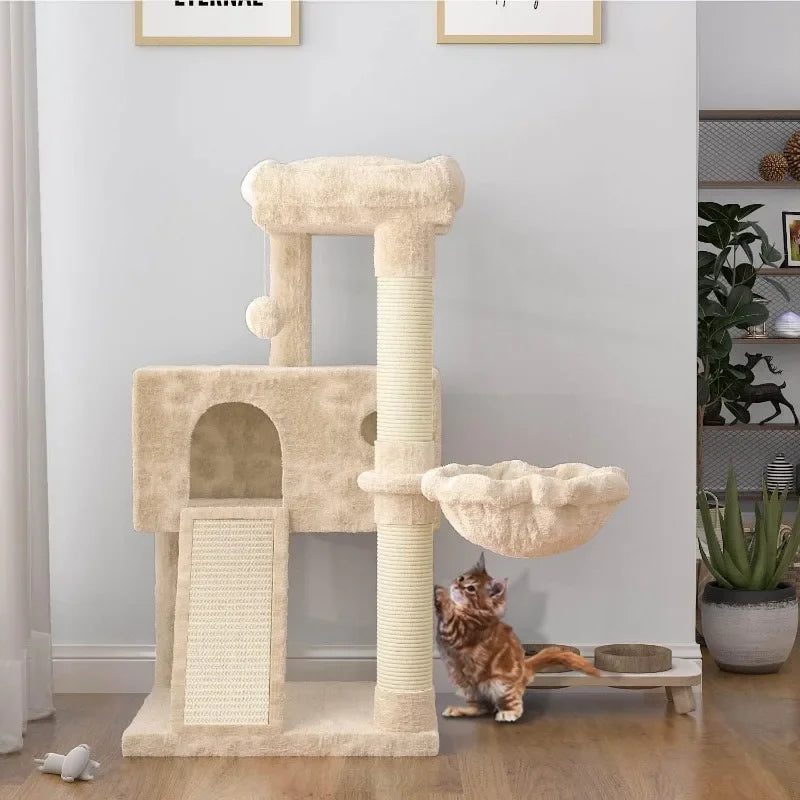 Cat Tree 36-inch Cat Tower with Cat Hammock, Sisal Grab After Indoor Cat, Small Room, Beige