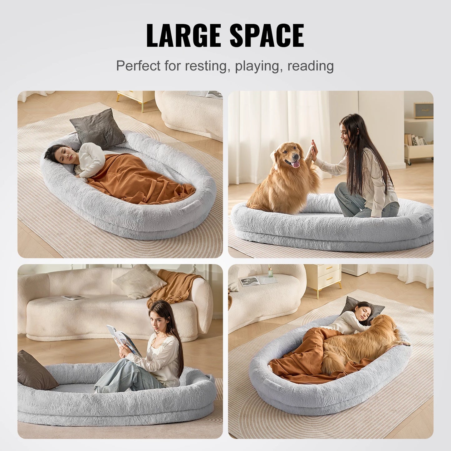 VEVOR Human Dog Bed Human Dog Bed for Adult Human Size Dog Bed with Washable Faux Rabbit Fur Cover