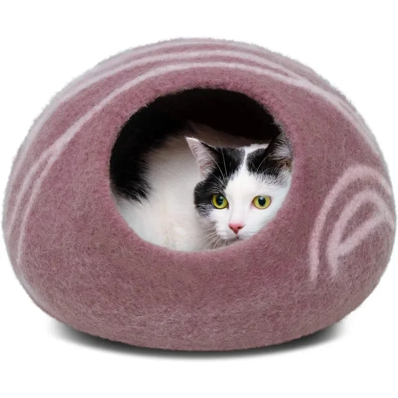 Premium Felt Cat Bed Cave - Handmade 100% Merino Wool Bed for Cats and Kittens
