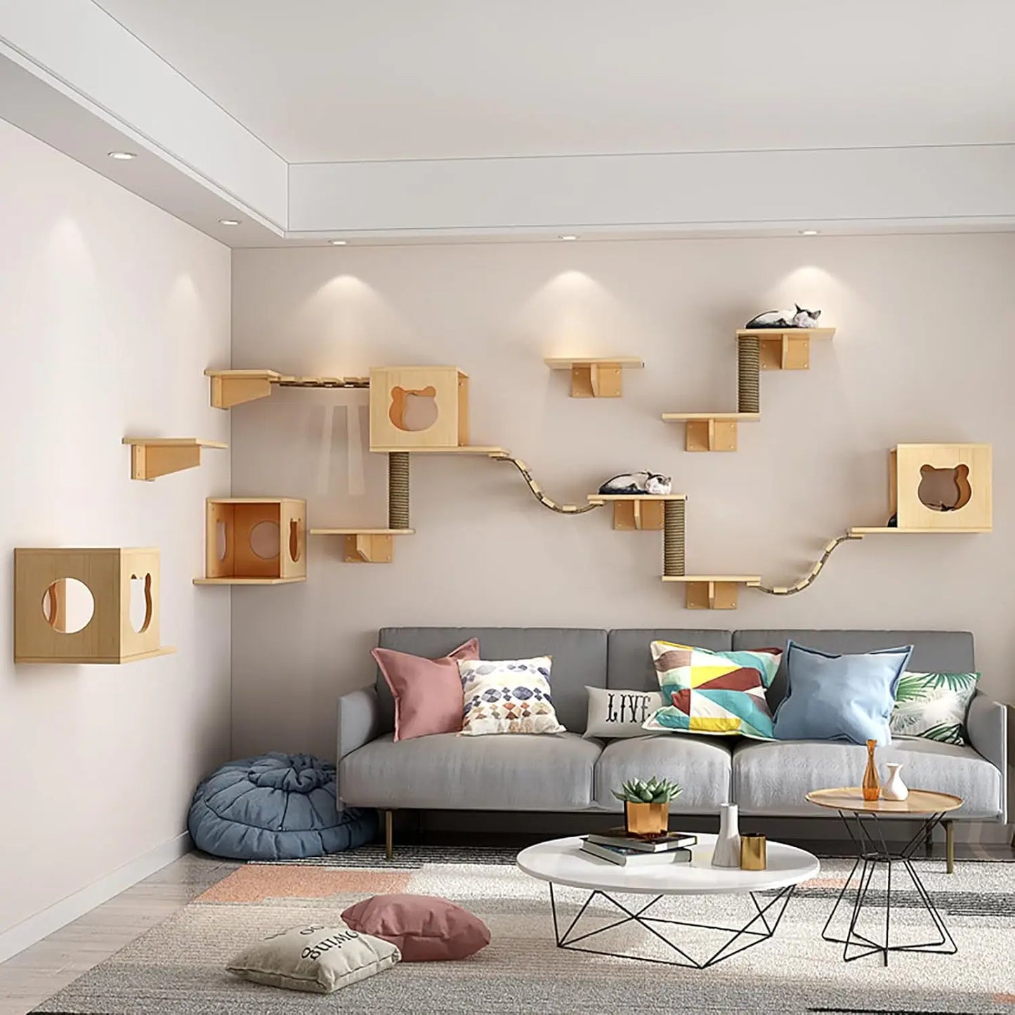 Cat Wall Shelves, Wall Furniture, Shelves and Perches for Wall,  Wall Steps Set with 4 Condos House