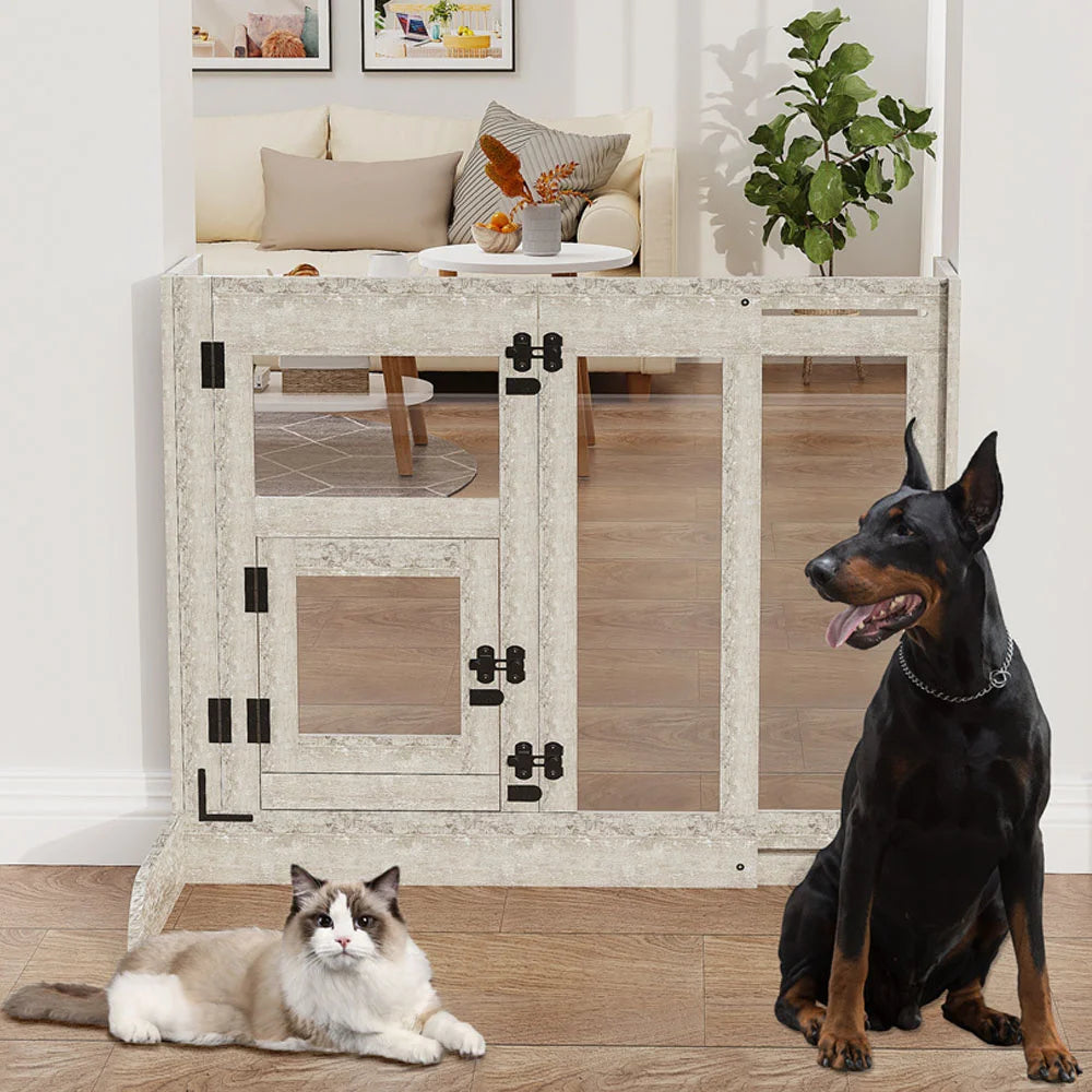 Tempered Glass Pet Dog Gate Retractable Dog Fence Gate Door Walk Through Dog Barrier Safety Gate