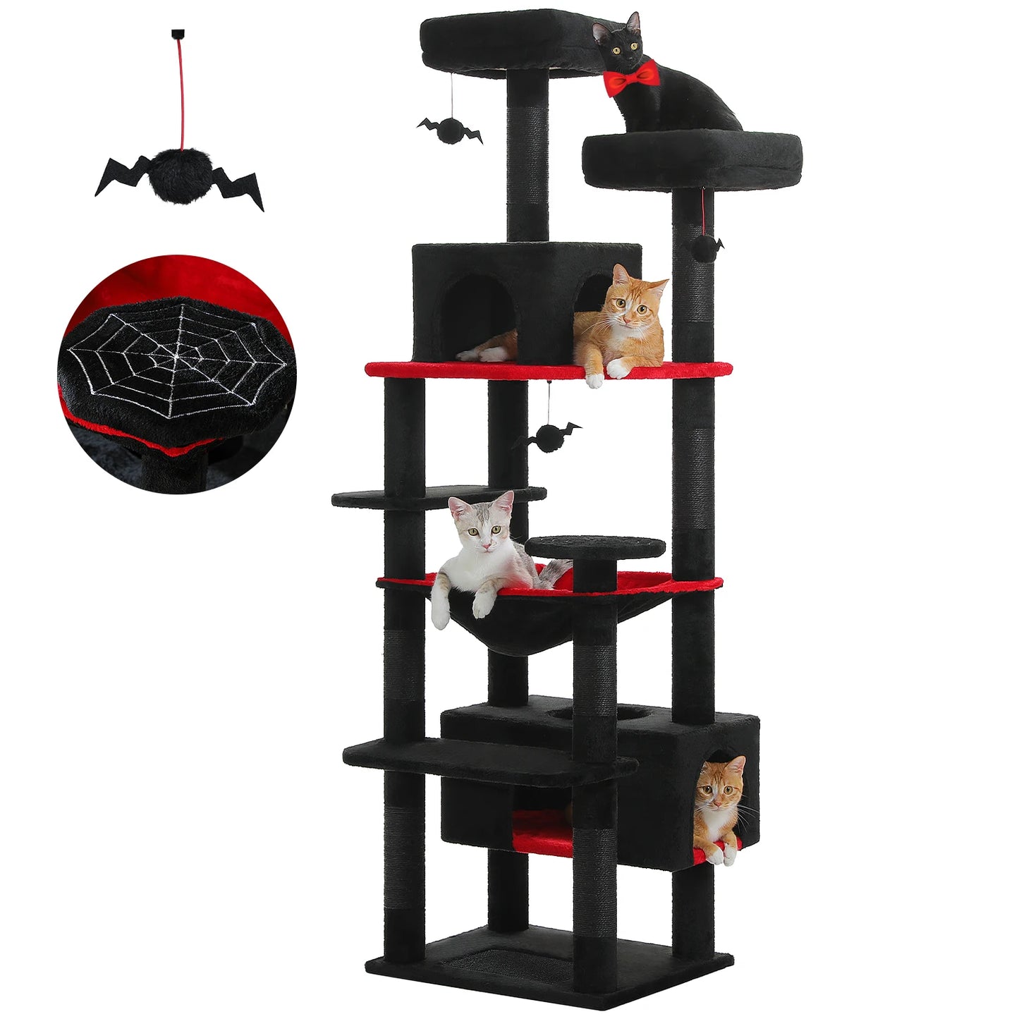 184cm Large Cat Tree and Tower for Indoor Cats With Sisal-Covered Scratching Posts Spacious Hammock