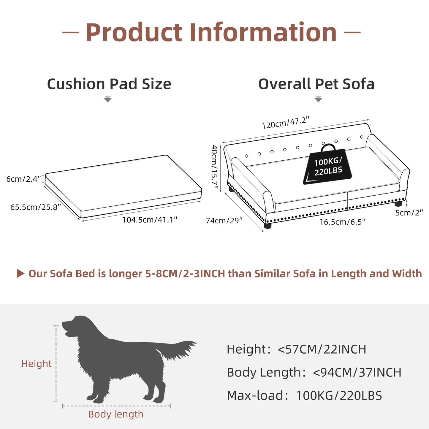 Elevated Dog Bed Sofa Microfiber Leather Cover Luxurious Extra Large Pet Chair with Removable Cushion