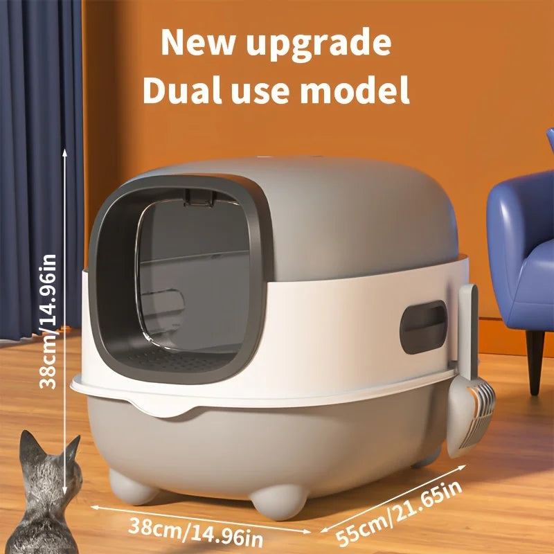 Closed cat litter box, splash proof, odor isolation, dual-purpose, foldable design
