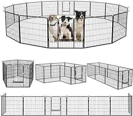 Heavy Duty Metal Dog Playpen for Medium/Small Animals,  Dog Fence Exercise Pen with Doors