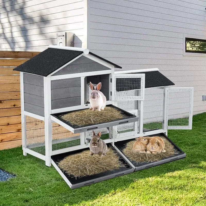 US Wooden Rabbit Hutch Cage House Habitat Animal Pet Chicken Coop Outdoor Indoor Roof