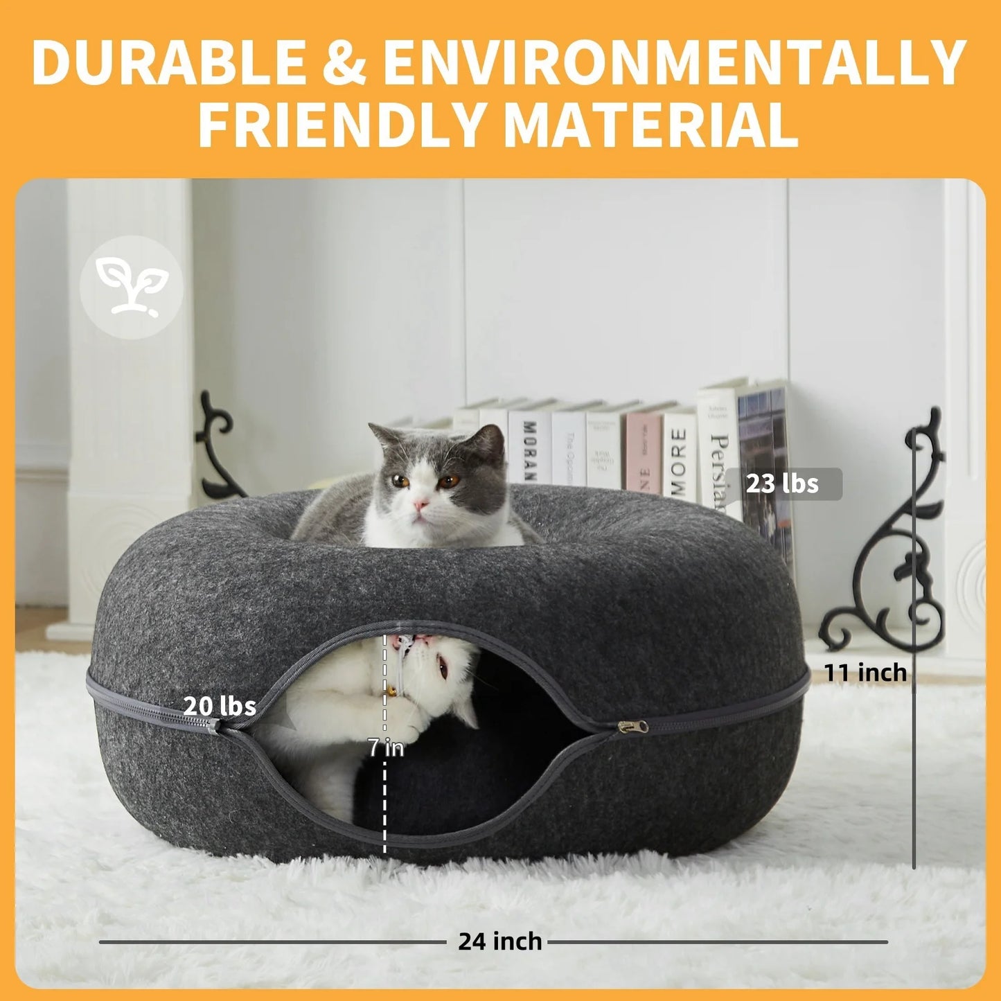 24 Inch Large Donut Cat Bed - Spacious Peekaboo Cat Cave for Multiple Cats Up to 30 Lbs
