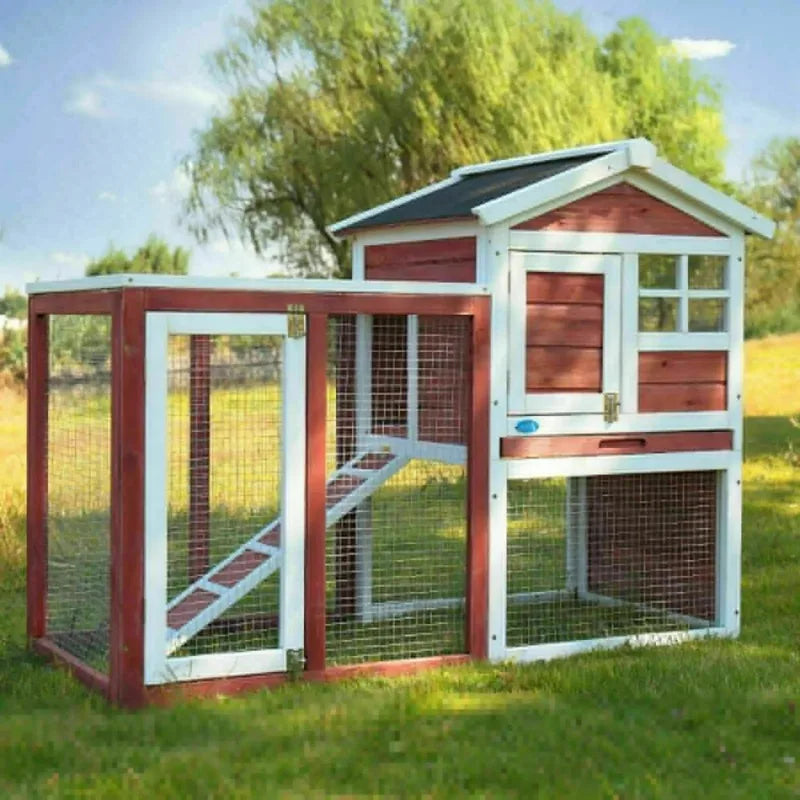 US Wooden Rabbit Hutch Cage House Habitat Animal Pet Chicken Coop Outdoor Indoor Roof