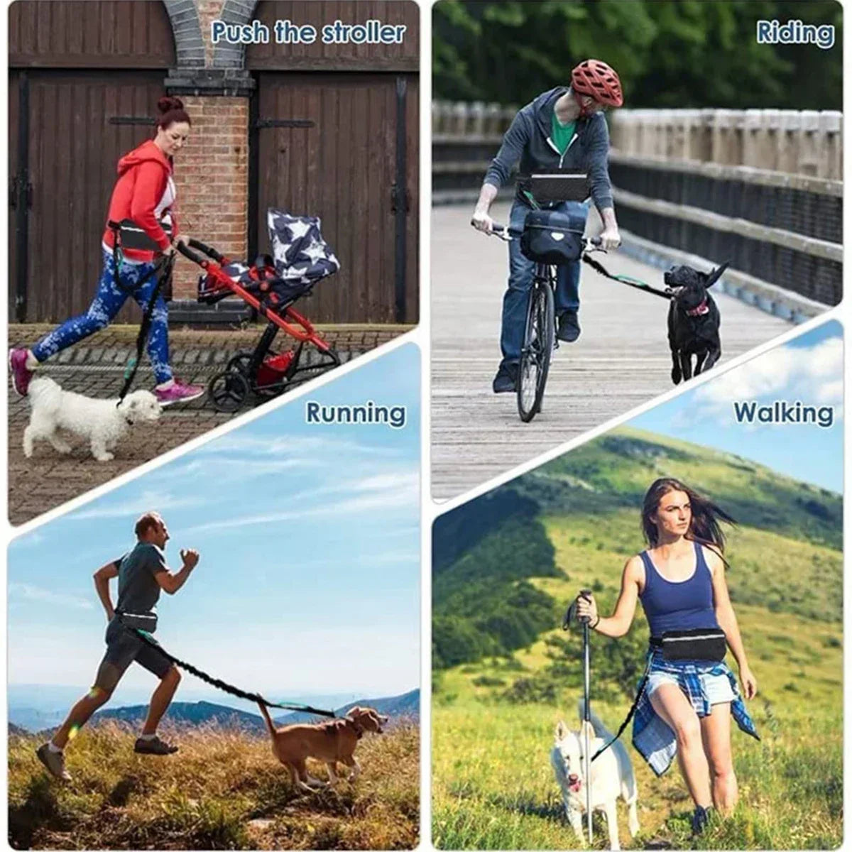 Hands Free Dog Leash for Running Walking Reflective Leash with Waist Bag Retractable Elastic Belt Dog