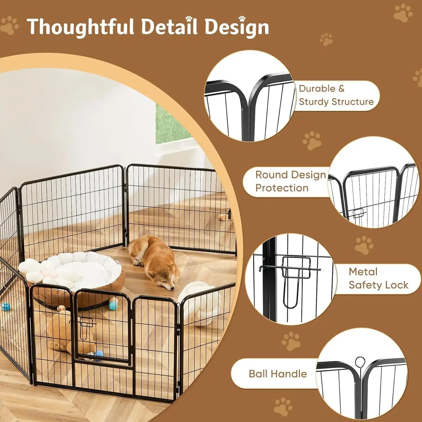 Dog Playpen Indoor Fence 16 Panel 40" Height Metal Exercise Pen with Door Small Puppy/Medium/Large Dogs