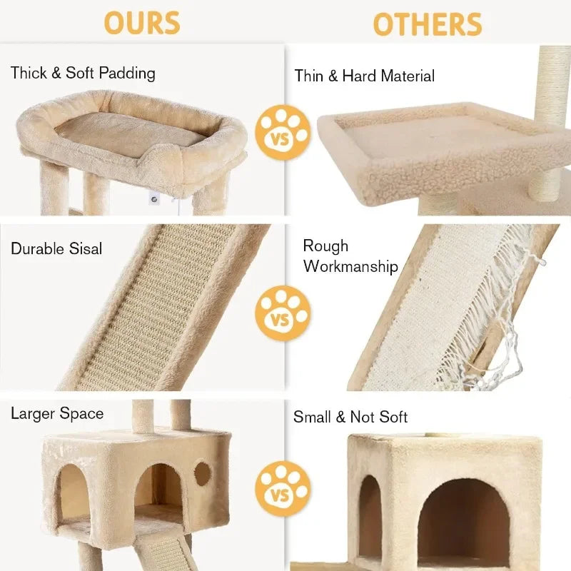 Cat Tree 36-inch Cat Tower with Cat Hammock, Sisal Grab After Indoor Cat, Small Room, Beige