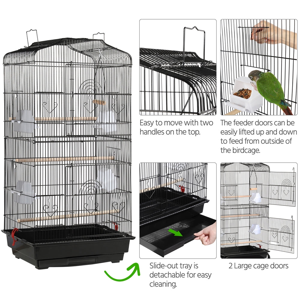 Costoffs Birdcages 41in Metal Birdcage Parrot Cage with Slide-out Tray& Four Feeders